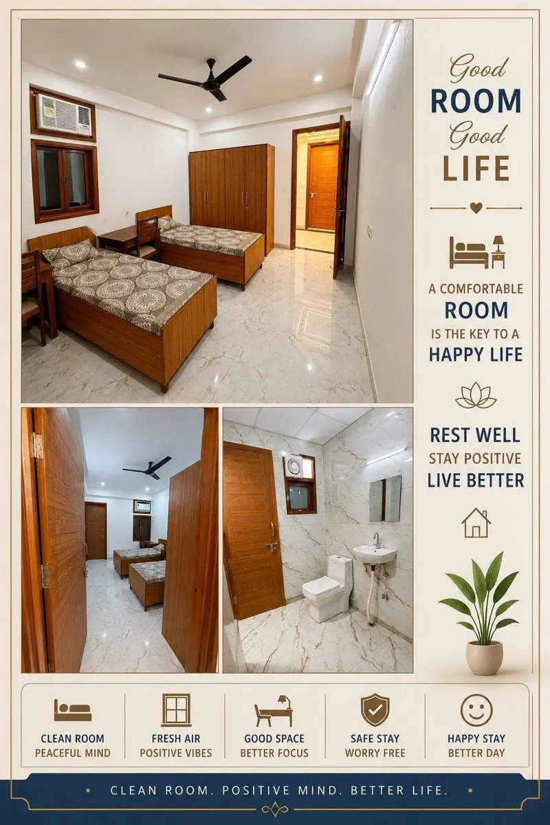 Unisex PG with Food & AC Rooms in Sector 58 Noida – Tri Homes Premium Hostel – Bedrooms